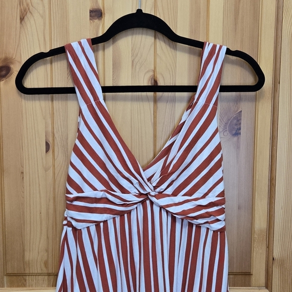PATAGONIA KAMALA SLEEVELESS TANK DRESS WOMEN XS ORANGE & WHITE STRIPE TENCEL - Picture 2 of 11